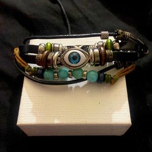 Leather evil eye bracelet